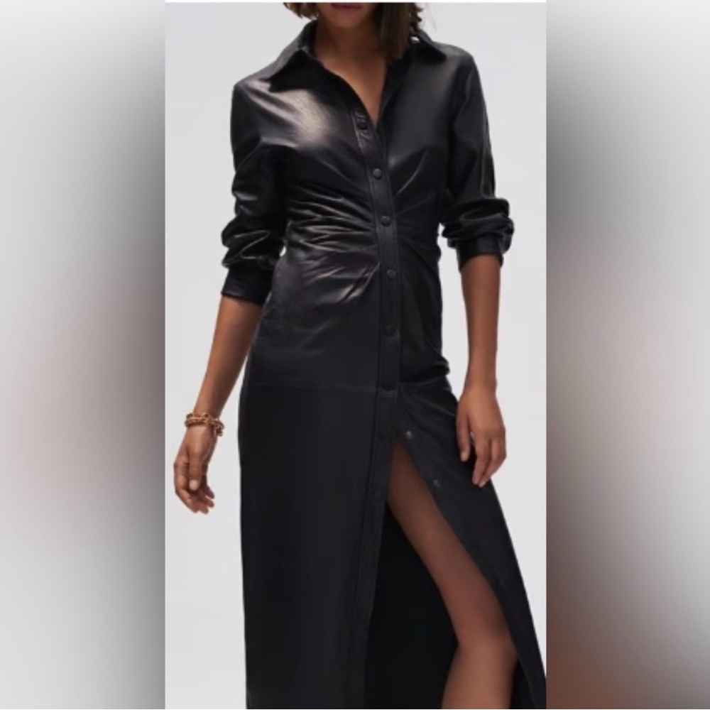 Zara Faux Leather Black Button-Down Dress